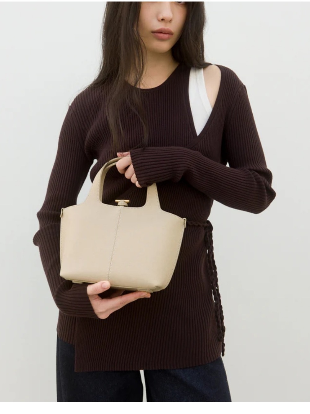 Mini Structured Top-Handle Bag in Beige